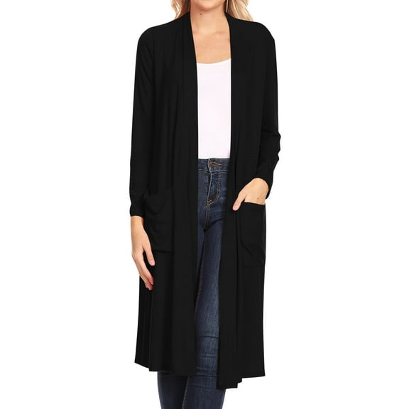 Women's Casual Loose Fit Side Pockets Solid Soft Lightweight Long Cardigan
