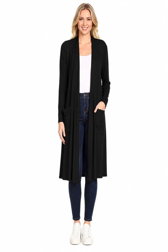Women's Casual Loose Fit Side Pockets Solid Soft Lightweight Long Cardigan