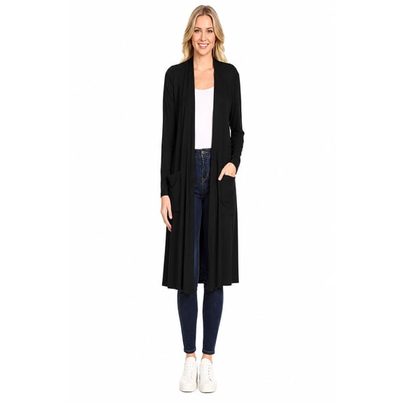 Women's Casual Loose Fit Side Pockets Solid Soft Lightweight Long Cardigan