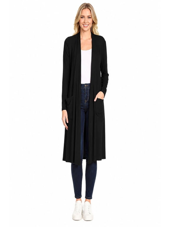 Women's Casual Loose Fit Side Pockets Solid Soft Lightweight Long Cardigan