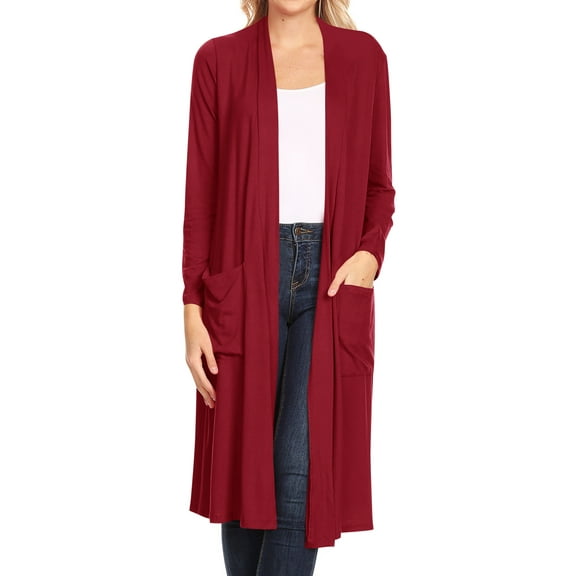 Women's Casual Loose Fit Side Pockets Solid Soft Lightweight Long Cardigan