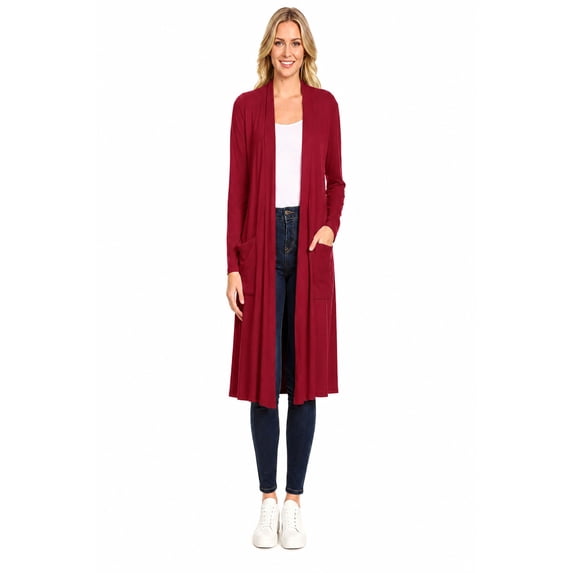 Women's Casual Loose Fit Side Pockets Solid Soft Lightweight Long Cardigan