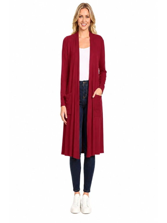 Women's Casual Loose Fit Side Pockets Solid Soft Lightweight Long Cardigan