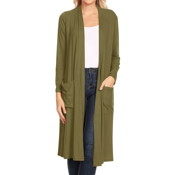 Women's Casual Loose Fit Side Pockets Solid Soft Lightweight Long Cardigan