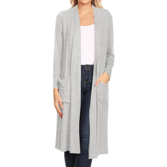 Women's Casual Loose Fit Side Pockets Solid Soft Lightweight Long Cardigan