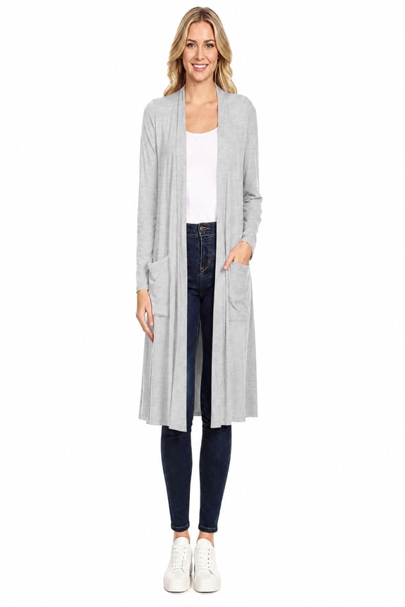 Women's Casual Loose Fit Side Pockets Solid Soft Lightweight Long Cardigan