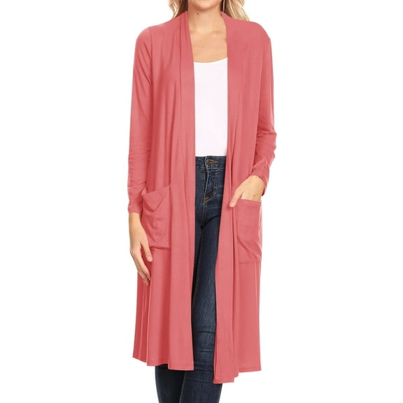 Women's Casual Loose Fit Side Pockets Solid Soft Lightweight Long Cardigan