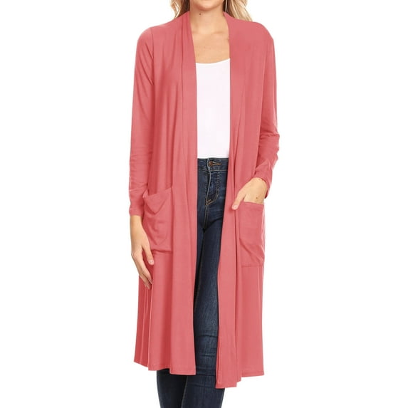 Women's Casual Loose Fit Side Pockets Solid Soft Lightweight Long Cardigan