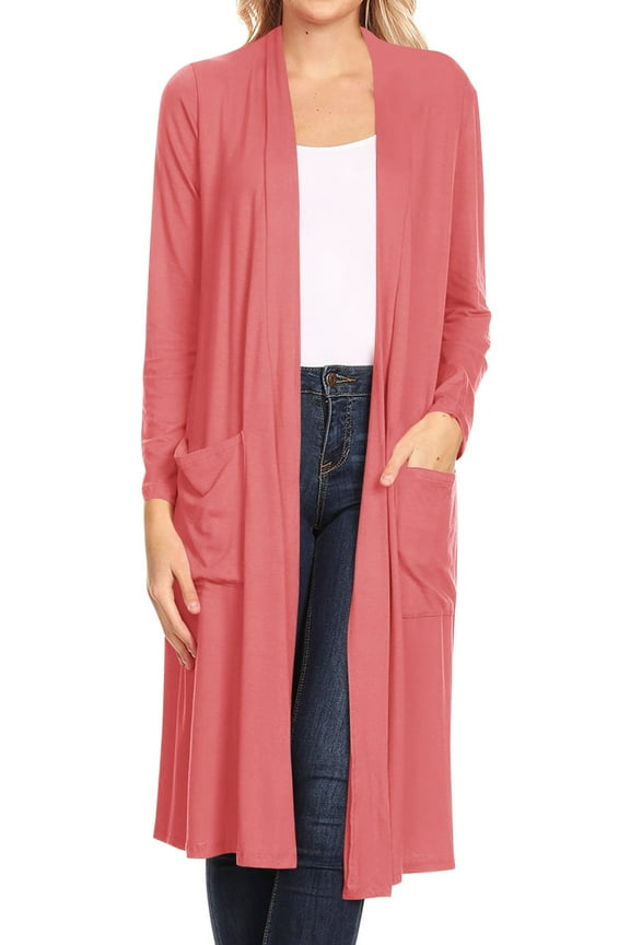 Women's Casual Loose Fit Side Pockets Solid Soft Lightweight Long Cardigan