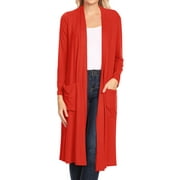 MOA COLLECTION Women's Casual Loose Fit Side Pockets Solid Soft Lightweight Long Cardigan