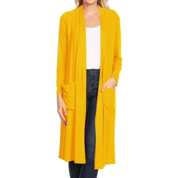 Women's Casual Loose Fit Side Pockets Solid Soft Lightweight Long Cardigan