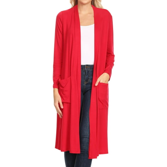 Women's Casual Loose Fit Side Pockets Solid Soft Lightweight Long Cardigan