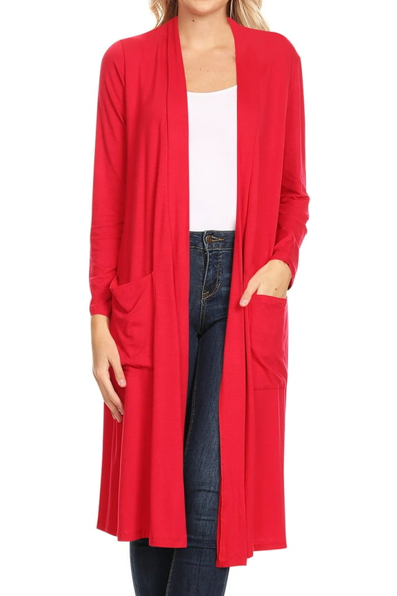 Women's Casual Loose Fit Side Pockets Solid Soft Lightweight Long Cardigan