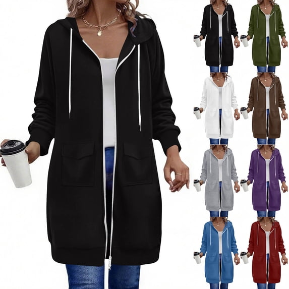 Women's Casual Loose Fit Solid Color Hooded Sweatshirt Top Pullover Jacket with Pockets and Double Zipper Long Sleeves for Streetwear Loungewear Travel Ultra Soft All | CSEONE,Army Green L