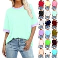 thumbnail image 1 of Women's Casual Loose Fit T-Shirt Contrast Trim Short Sleeve Summer Top Lightweight Comfy Tee Mint Green M, 1 of 5