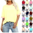 thumbnail image 1 of Women's Casual Loose Fit T-Shirt Contrast Trim Short Sleeve Summer Top Lightweight Comfy Tee Yellow XXXL, 1 of 5