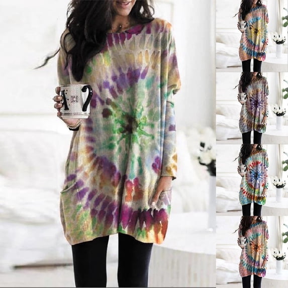 Women's Casual Loose Fit Tunic Top Long Sleeve Round Neck Printed Fashion Shirts Blouses for Daily Wear Office Work Vacation Outfits Gift for Women | Aestivo,Purple XL