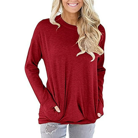 Women's Casual Loose Fit Tunic Tops Long Sleeve Comfy Pockets Sweatshirts Teen Girls Trendy Stuff Clothes Pullover Blouses