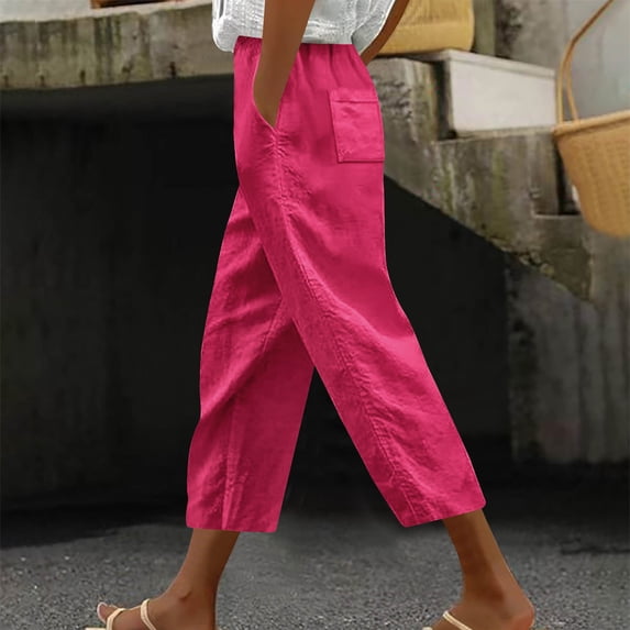 Women's Casual Loose Harlan Pants With Drawstring Solid Color Lace Up Pockets Fashionable Cropped Pants Going Out