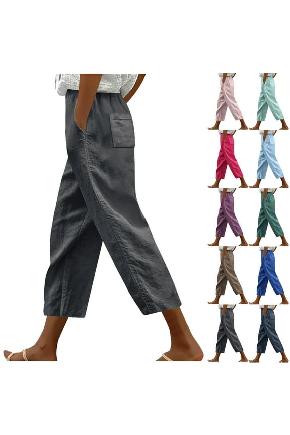 Women's Casual Loose Harlan Pants with Drawstring Solid Color Lace Up Pockets Fashionable Cropped Pants | Aestivo,Blue L