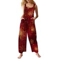 thumbnail image 1 of Women's Casual Loose Jumpsuit with Christmas Print, Burgundy, Size XL, 1 of 4