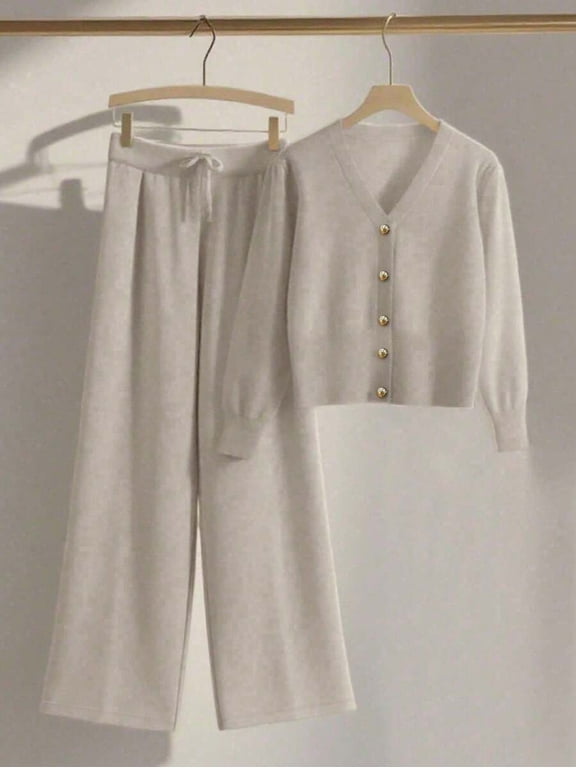 Women's Casual Loose Knit Sweater & Pants Loungewear Set