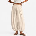 thumbnail image 1 of Women's Casual Loose Lantern Harem Pants Elastic Waist Baggy Wide Leg Trousers with Cuffed Ankles for Summer Wear, 1 of 7