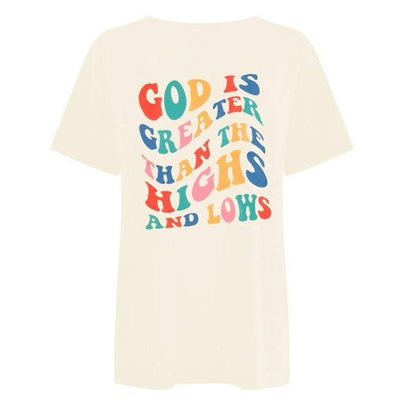 Women's Casual Loose Letter Print Crew Neck Short Sleeve T Shirt Top