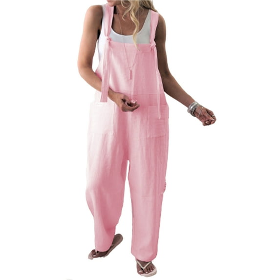 Women's Casual Loose Linen Cotton Jumpsuit Playsuit Trousers Overalls Clothes