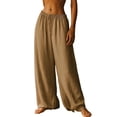 thumbnail image 1 of Idoravan pants for women wide leg casual cotton Women's Casual Loose Linen Solid Color Casual Trousers, 1 of 7