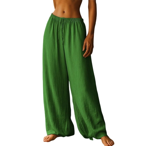 Idoravan pants for women wide leg comfy Women's Casual Loose Linen Solid Color Casual Trousers