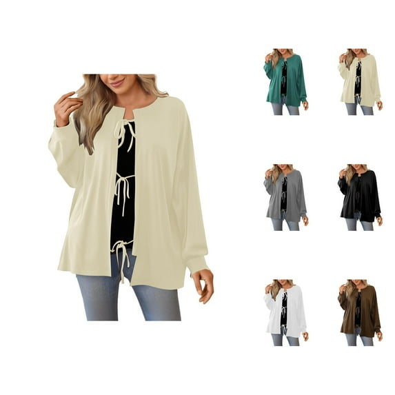 Women's Casual Loose Long Sleeve Solid Color Drawstring Belted Knit Cardigan Sweater Comfortable Stylish Outerwear Cardigan Sweaters for Women