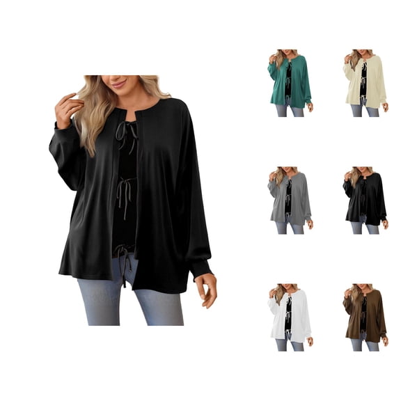 Women's Casual Loose Long Sleeve Solid Color Drawstring Belted Knit Cardigan Sweater Comfortable Stylish Outerwear Cardigan Sweaters for Women