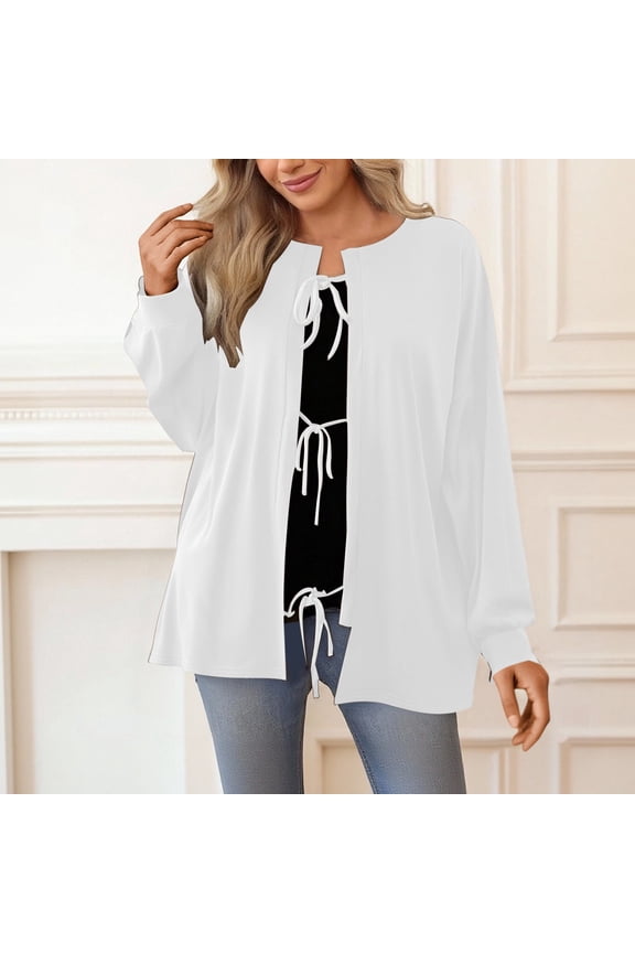 Women's Casual Loose Long Sleeve Solid Color Drawstring Belted Knit Cardigan Sweater Comfortable Stylish Outerwear