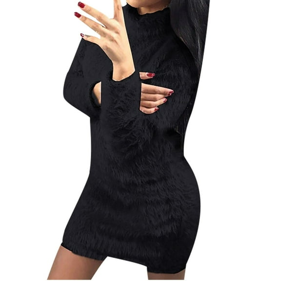 Women's Casual Loose Long Sleeves Round-Neck Leopard Sweater Dress for Everyday Wear Women Fall Fashion