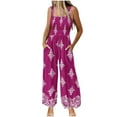 thumbnail image 1 of Women's Casual Loose Overalls Jumpsuits Floral One Piece Square Neck Shirred Pants with Pockets, 1 of 2