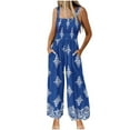 thumbnail image 1 of Women's Casual Loose Overalls Jumpsuits Floral One Piece Square Neck Shirred Pants with Pockets, 1 of 2