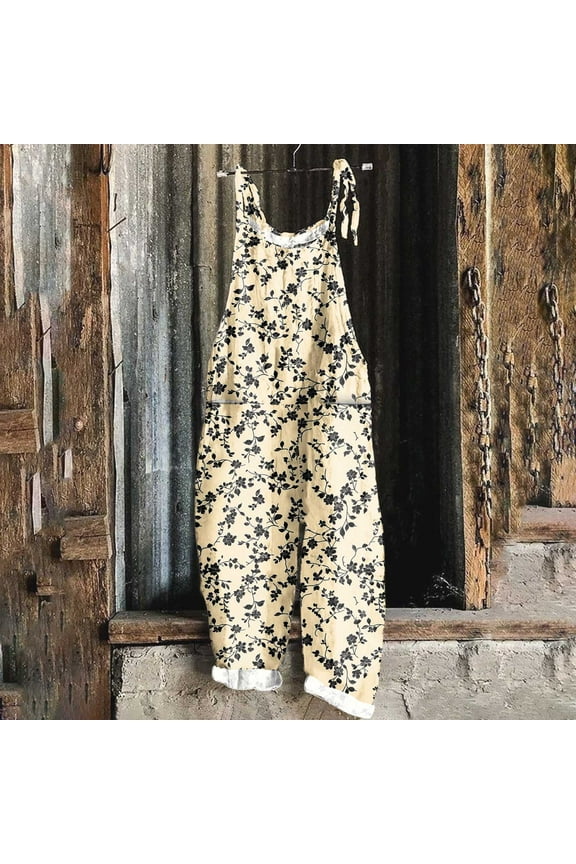 Women's Casual Loose Overalls Jumpsuits One Piece Sleeveless Printed Wide Leg Long Pant Rompers With Pockets Multicolor C XXXXXL