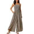 thumbnail image 1 of INSPIRE CHIC Women's Jumpsuit Square Neck Smocked Sleeveless Split Wide Leg Romper L Coffee, 1 of 6