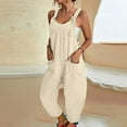 thumbnail image 1 of Women's Casual Loose Overalls Jumpsuits One Piece Sleeveless Wide Leg Long Pant Rompers With Pockets Beige XL, 1 of 6