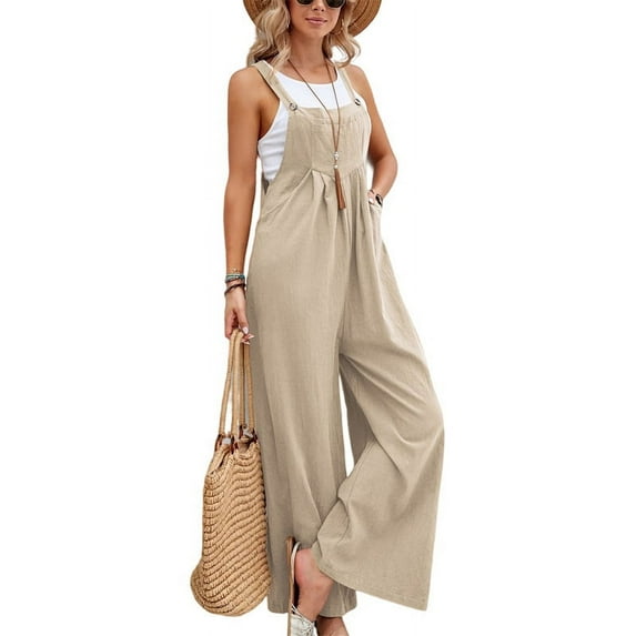 Women's Casual Loose Overalls Jumpsuits Wide Leg Long Pant Rompers With Pockets