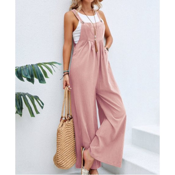 Women's Casual Loose Overalls Jumpsuits Wide Leg Long Pant Rompers With Pockets