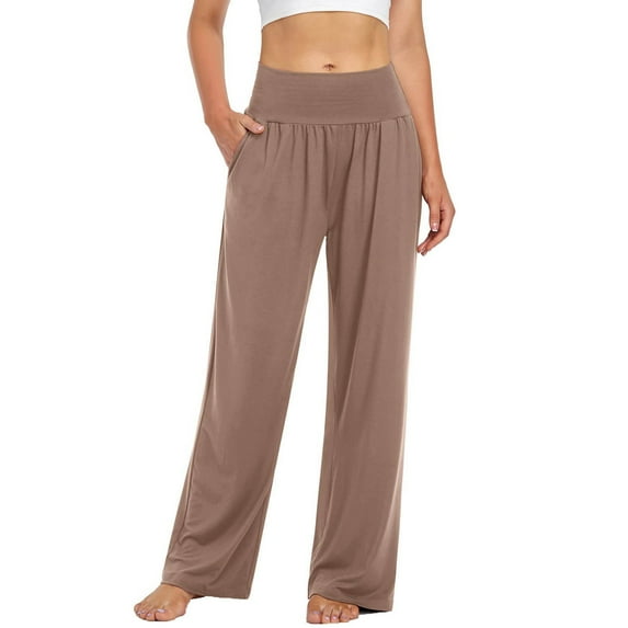 Women's Casual Loose Pants Solid Color Wide Leg Cozy Comfy High Waisted Work-out Athletic Pants with Pockets