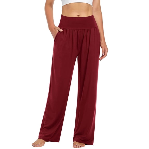 Women's Casual Loose Pants Solid Color Wide Leg Cozy Comfy High Waisted Work-out Athletic Pants with Pockets