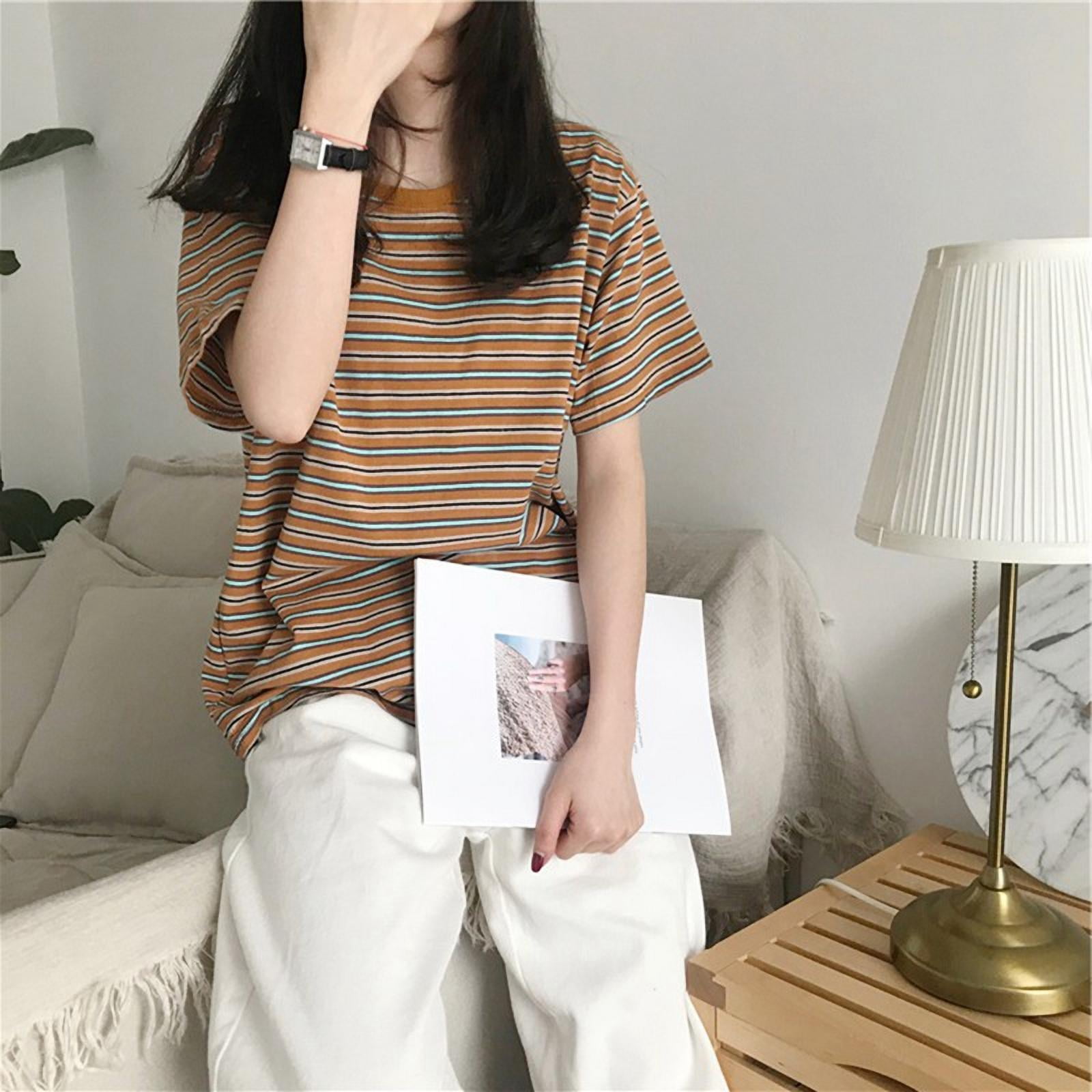Casual Round Neck Stripe Loose Short Sleeve T-shirts Casual Round Neck Stripe Loose Short Sleeve T-shirts
