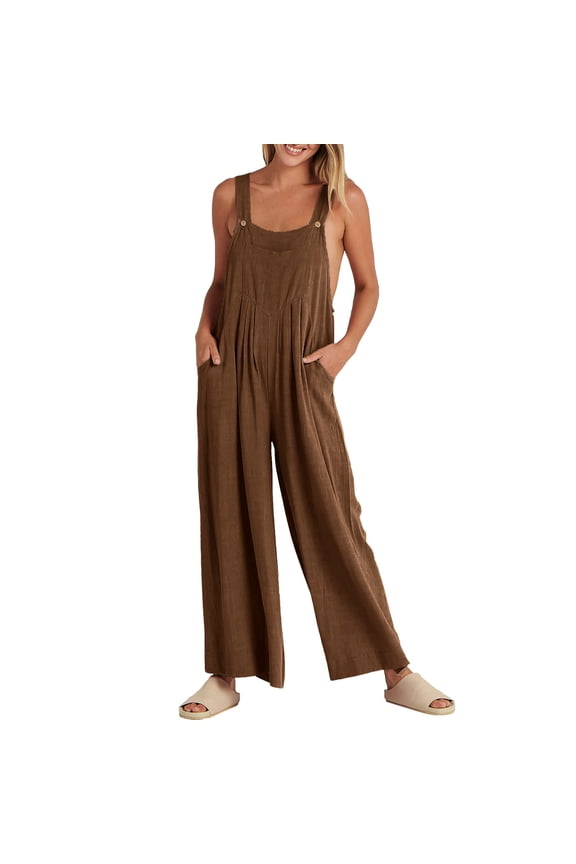 Women's Casual Loose Sleeveless Jumpsuit - Adjustable Straps Wide Leg, Pockets, Versatile for Daily Travel, Soft Comfortable Fabric - All Seasons