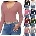 thumbnail image 1 of Women's Casual Loose Trendy V-neck Fashionable Oversize Tight Thin Long Sleeve Comfortable Loose Top, 1 of 9
