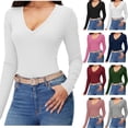 thumbnail image 1 of Women's Casual Loose Trendy V-neck Fashionable Oversize Tight Thin Long Sleeve Comfortable Loose Top, 1 of 10