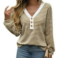thumbnail image 1 of Women's Casual Loose V-Neck Striped Button Brown Pullover Sweatshirt,Spring/Autumn/Winter,S-2XL, 1 of 6