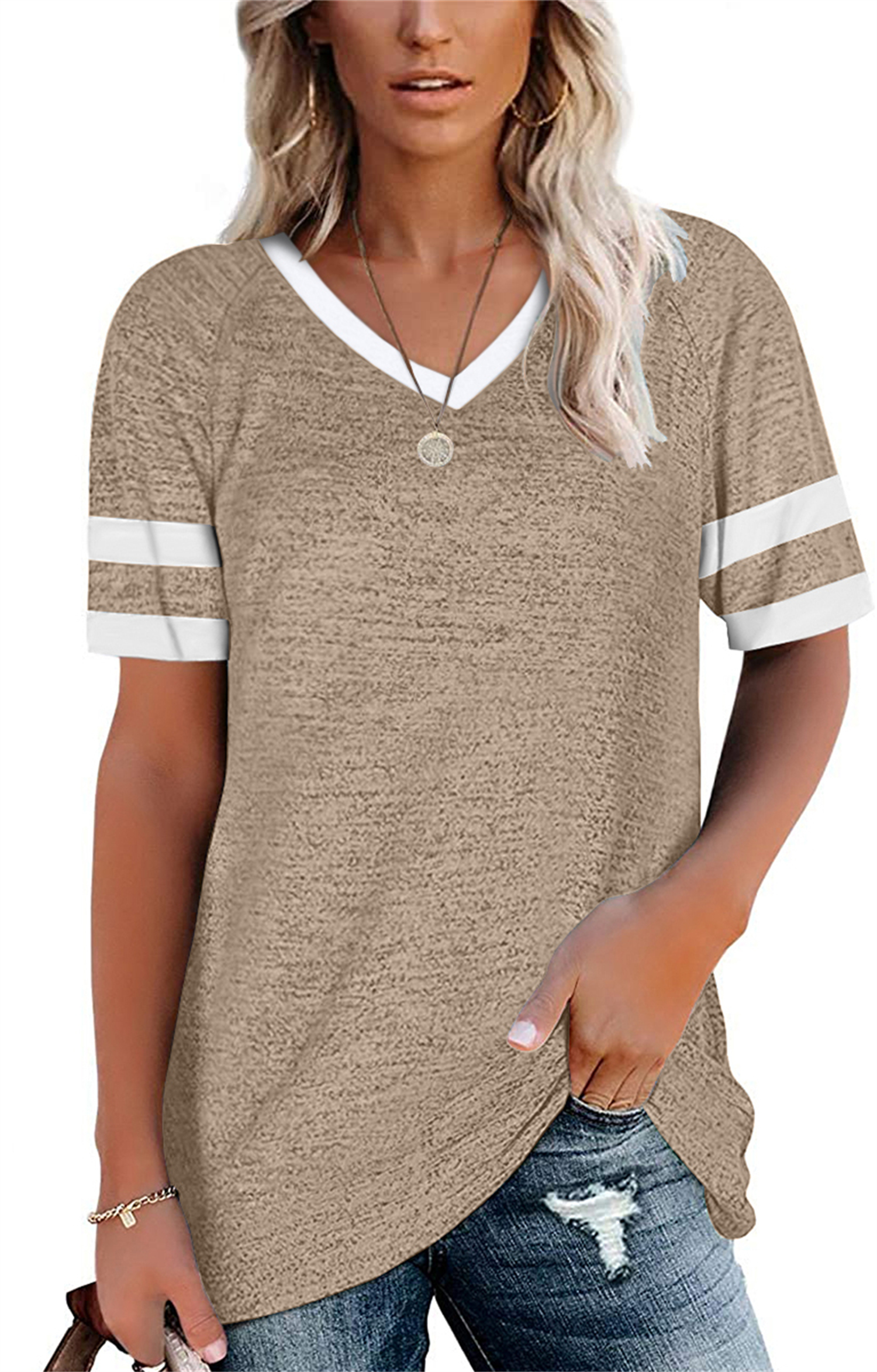 Women's Casual Loose V-neck Waist T-shirt - Walmart.com